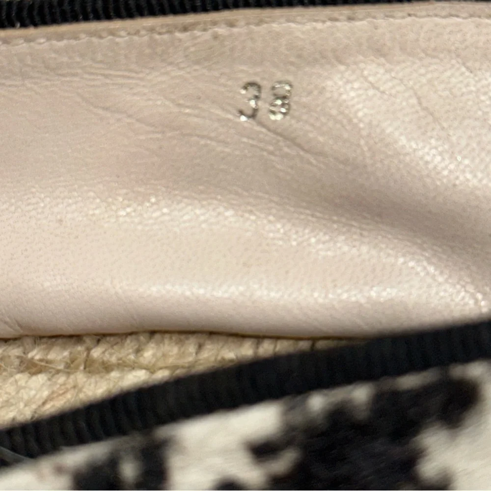 Elyse Walker 38 Black White Calf Hair Animal Print Leather Espadrilles Loafers